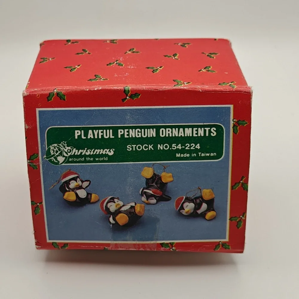 Christmas Around the World Playful Penguin 4pc Ceramic Hanging Ornaments 54-224